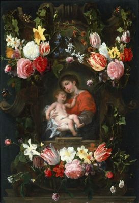  마돈나와 아이의 화환 (Madonna and Child with Garland) 섬세한 조명과 신비로운 분위기로 가득 차